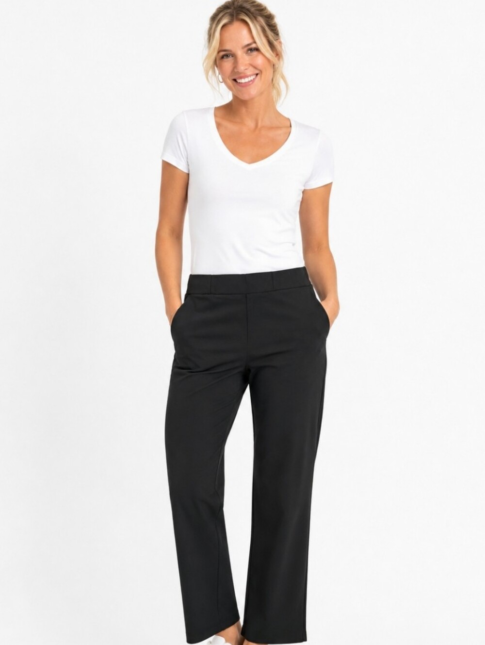 Maison D' Amelie Black Wide-Leg Women's Workwear Golf Trousers W Pockets (Sz:14)